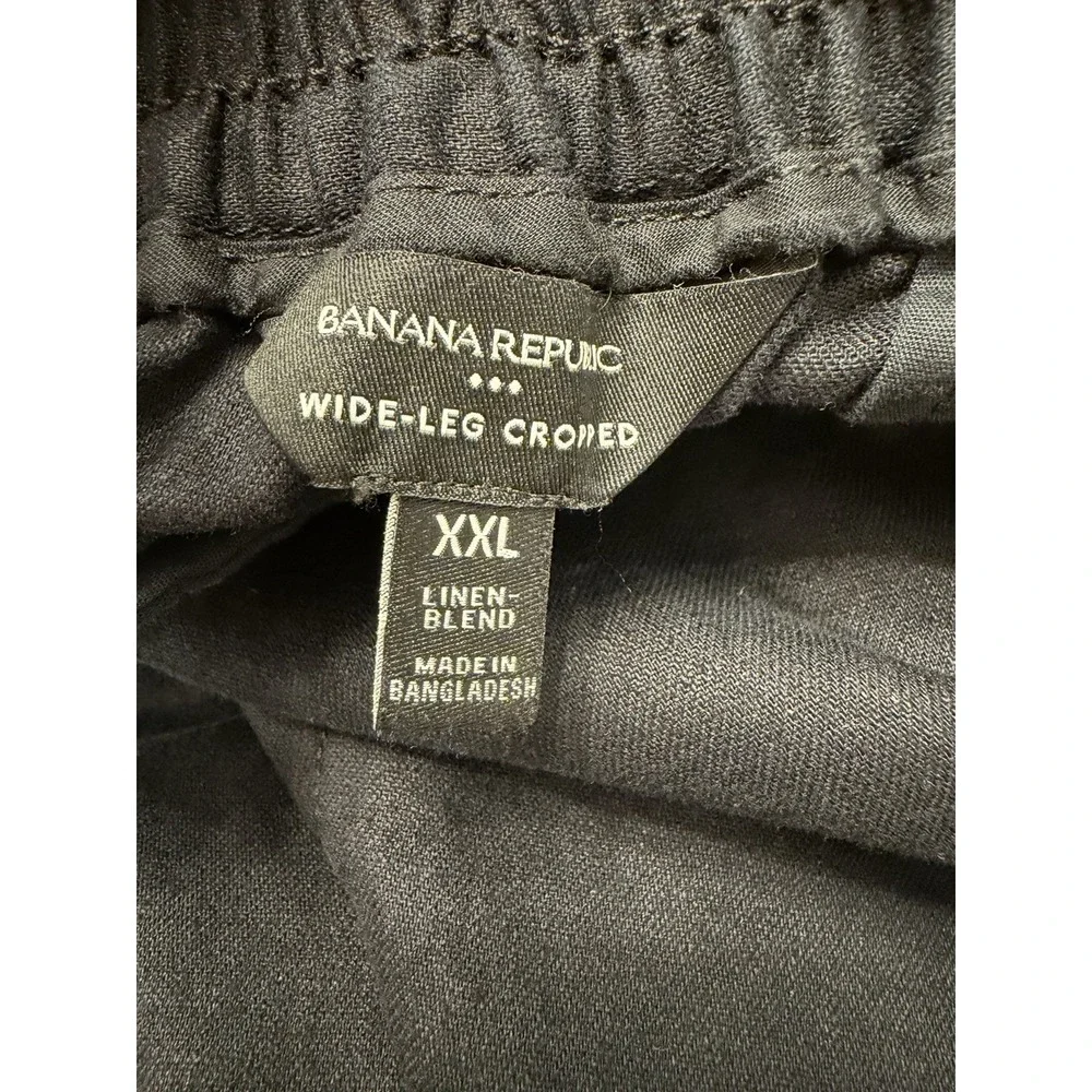Banana Republic Womens Linen Blend Pull On Wide Leg Cropped Pants Size XXL Black